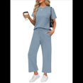 thumbnail image 1 of Traje de Dos Piezas para Mujer, para Viajes y Vacaciones, con Corta y Pantalones Anchos, Informal Azul L, 1 of 6