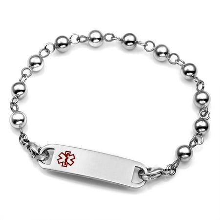 Medical Medical Id Bracelet - Beaded Stainless Medical ID Bracelet