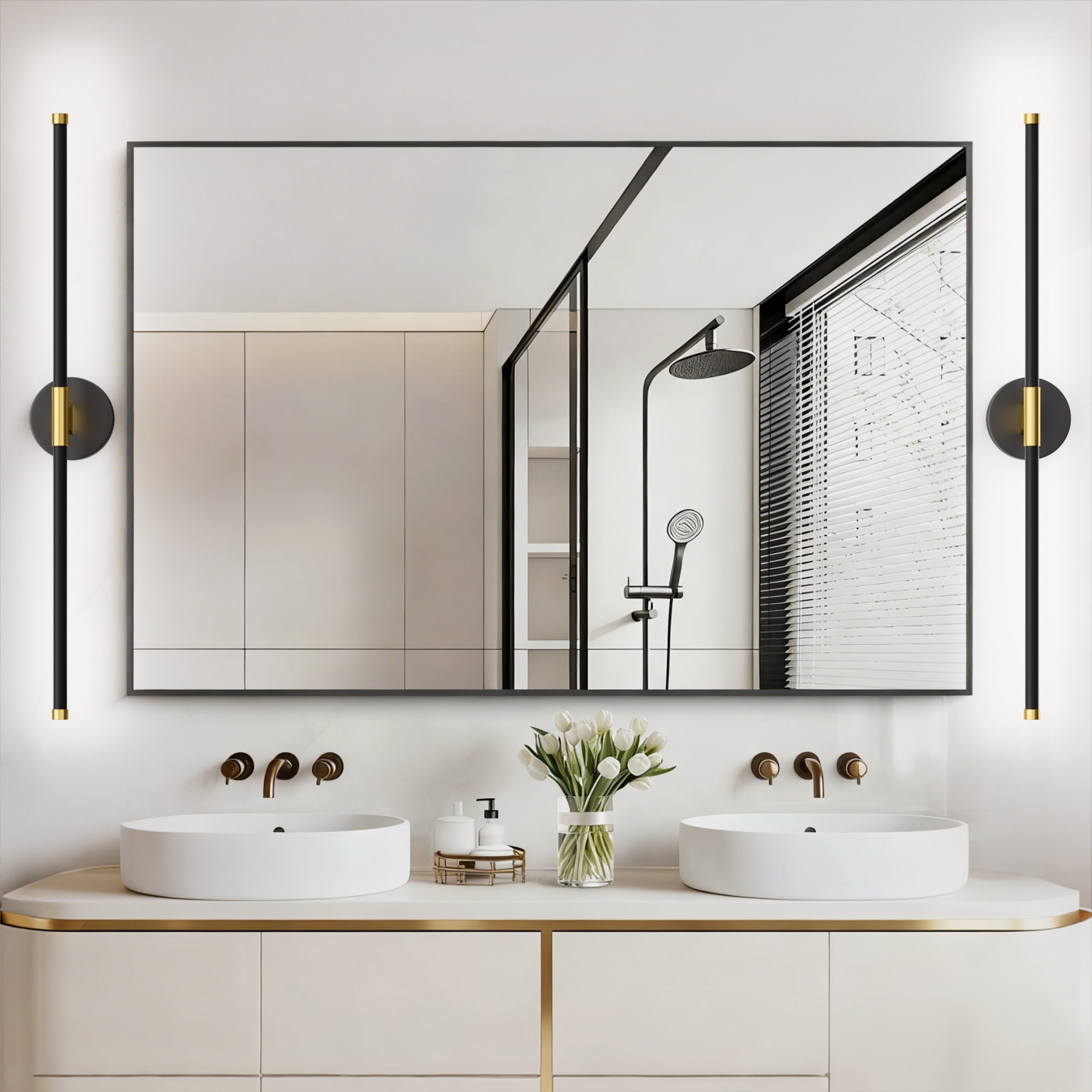 32 Inch 360° Rotatable LED Vanity Lights for Bathroom Over Mirror 6000K Modern Wall Sconces Picture Lights for Paintings Black Gold Bathroom Light Fixtures
