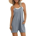 thumbnail image 4 of Shorts Jumpsuits for Women Casual V-Neck Spaghetti Strap Sleeveless Rompers w/Pockets Summer Outfits New Gray S, 4 of 8