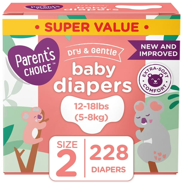 Parent's Choice Dry and Gentle Baby Diapers, Size 2