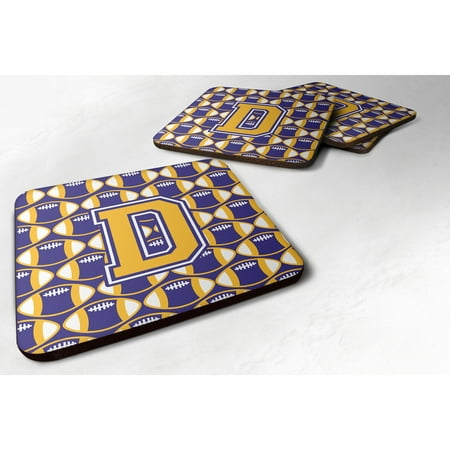 

Carolines Treasures CJ1064-DFC Letter D Football Purple and Gold Foam Coaster Set of 4 3 1/2 x 3 1/2 multicolor