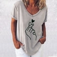 thumbnail image 2 of Pompotops Mode Femmes T-shirt à Manches Courtes Col en V Imprimé Cœur Blouse Décontractée Ample, 2 of 4