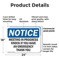 thumbnail image 2 of (2 Pack) Meeting In Progress Knock If You Have An OSHA Notice Sign 24 Inch X 18 Inch Plastic Sign, Weather Resistant, UV Protected for Workplace, Business, and Construction Site, Made, 2 of 8