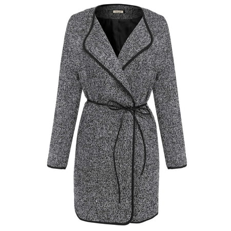 Hascon Long Sleeve Lapel Wrap Coat Wool Blend Coat With Belt Gary for Women HITC