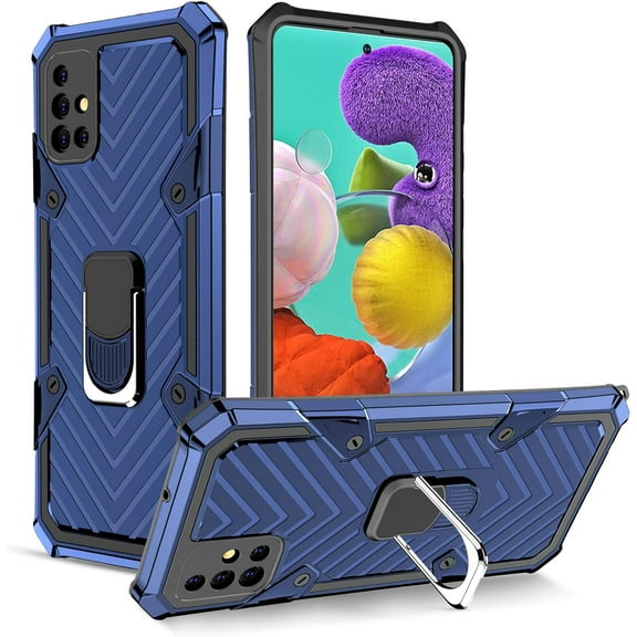 Case for Samsung Galaxy A51 (4G), Military Grade Protective Phone Case with Magnetic Car Mount 360 Degree Rotation Metal Finger Ring Holder Magnet Car Holder Shockproof Case - Blue