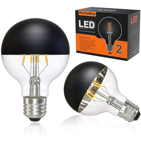 

Half Chrome Light Bulb Dimmable 6W (Equivalent 60 Watt) LED Edison Bulb G25/ G80 Half Black Dipped LED Bulb Globe Shape 2700K Warm White Decorative Mirror Light Bulb CRI 90+ E26 Base Pack of 2 (Black)
