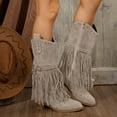 thumbnail image 2 of Leozcaa Fringe Cowboy Boots for Women Mid Calf Cowgirl Boots Pointed Toe Chunky Heel Tassel Fall Booties, 2 of 8
