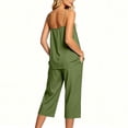 thumbnail image 5 of VBVC Women's 2 Piece Cropped Loungewear Set,Adjustable Strap Cami Top and Capri Pants for Women,Ladies Casual Summer Home Vacation Outfit with Pockets,Army Green,S-2XL, 5 of 9