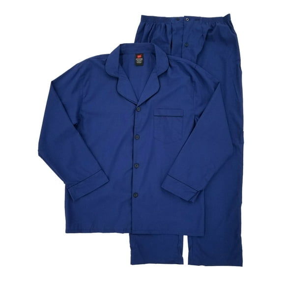 Hanes Mens 2-Piece Dark Blue Woven Sleepwear Pajama Set Sleep Set L