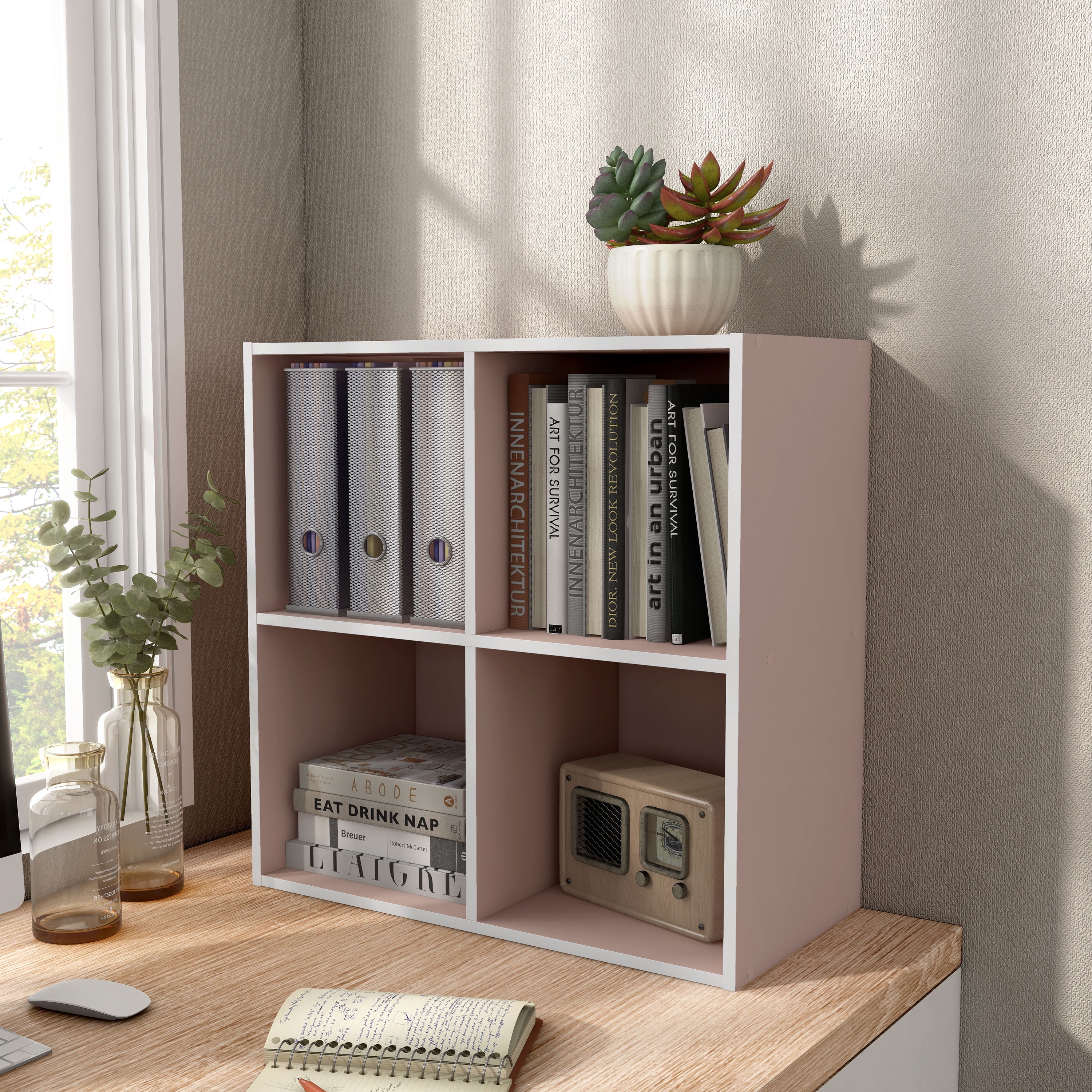 Join Stackable 4-Cube Wood Light Pink Playroom Bookcase