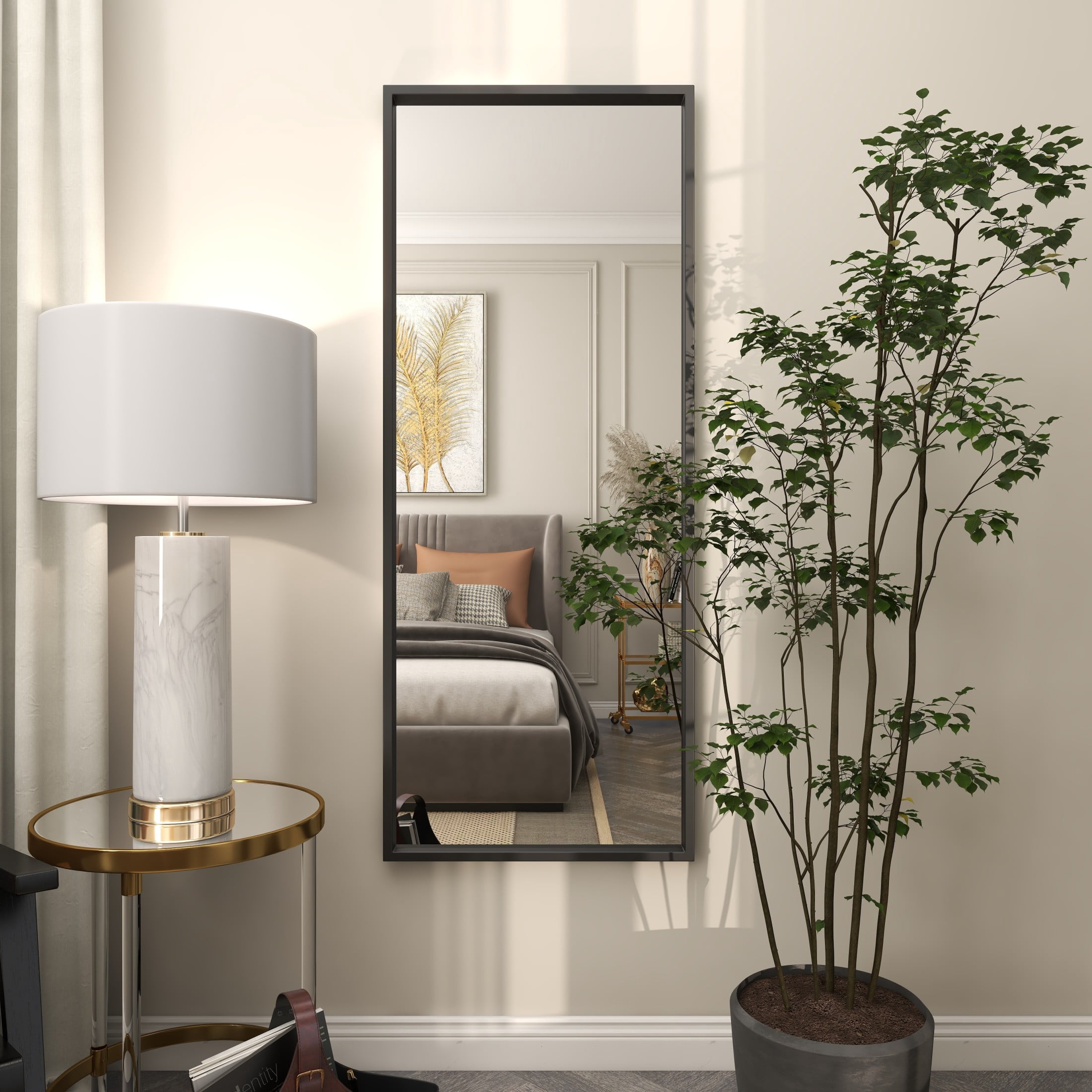 DecMode 24" x 60" Black Metal Tall Floor Mirror