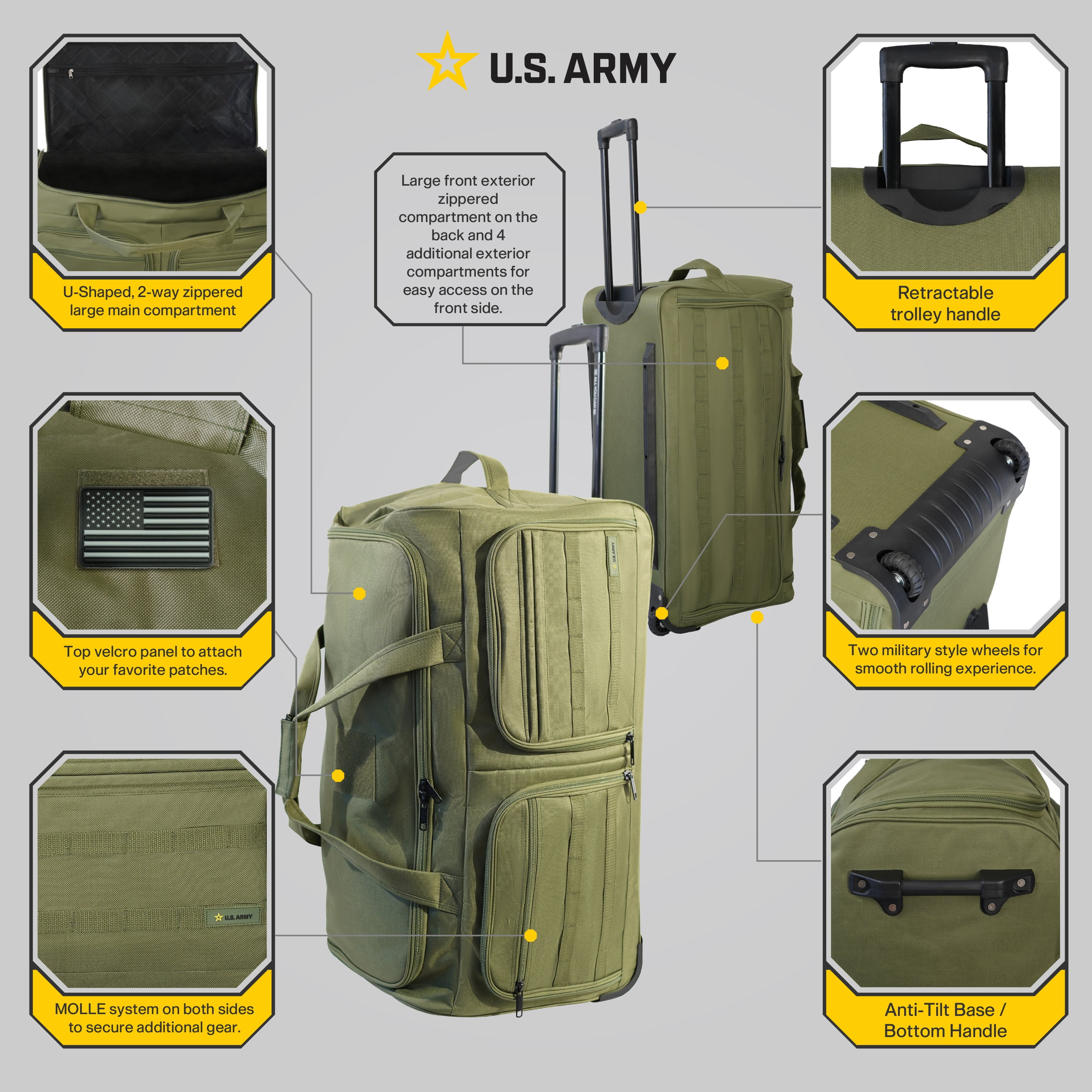 US ARMY ROMEO 28-inch Tactical Rolling Duffel Green
