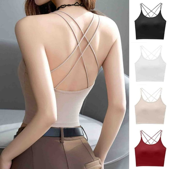 SMihono Stylish Womens Sports Bra Strappy High Neck Longline Yoga Running Gym Tops Clothes Padded Workout Tank Tops with Built in Bra Wine M