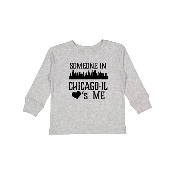 Inktastic Chicago Illinois Someone Loves Me Skyline Boys or Girls Long Sleeve Toddler T-Shirt