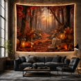 thumbnail image 6 of Autumn Forest Path with Pumpkins and Lanterns Cozy Mood Rustic Style for Nature Lovers Forest Wall Art Halloween Gift Tapestry Wall Hanging for Bedroom, Living Room and Dorm, 6 of 7
