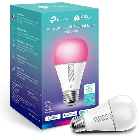 

Kasa Smart Bulb Dimmable Color Changing Light Bulb Work with Alexa and Google Home 1000 Lumens CRI 88+ A19 11W CFH&FFS 2.4Ghz WiFi only No Hub Required 2-Year Warranty 1-P