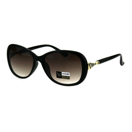Womens Luxury 90s Oval Butterfly Rhinestone Ornament Hinge Sunglasses Black Brown