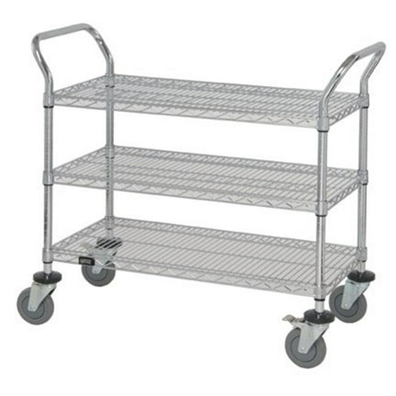 Nexel Industries 2448P3C 3 Shelf Utility Cart Polyurethane Caster- Chrome - 24 x 48 in.