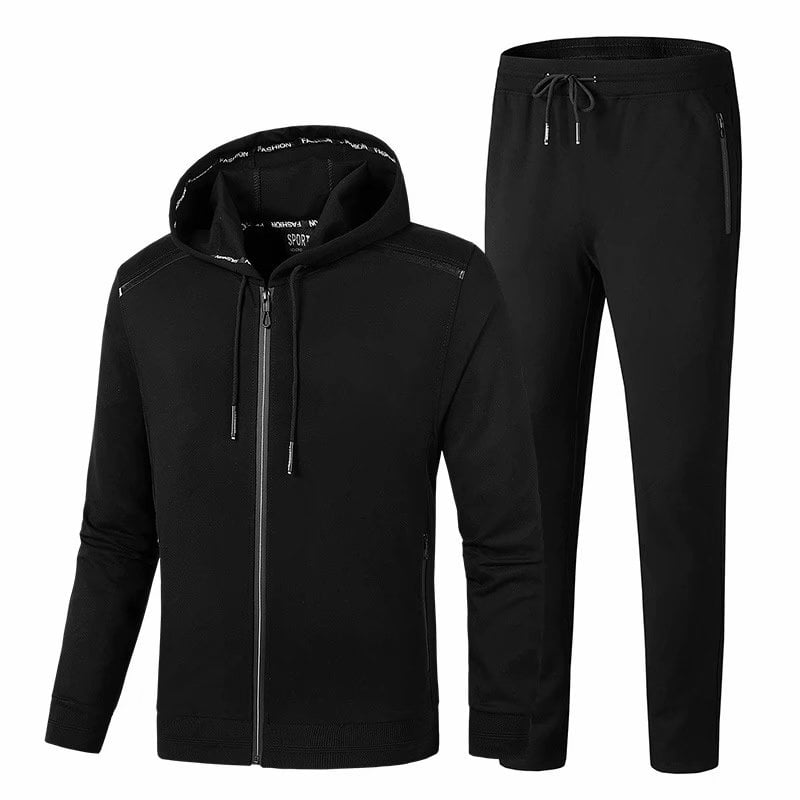 Mens Contrast Panel Hooded Fleece Sweatshirt Zip Pocket Sports Jog Tracksuit Set 