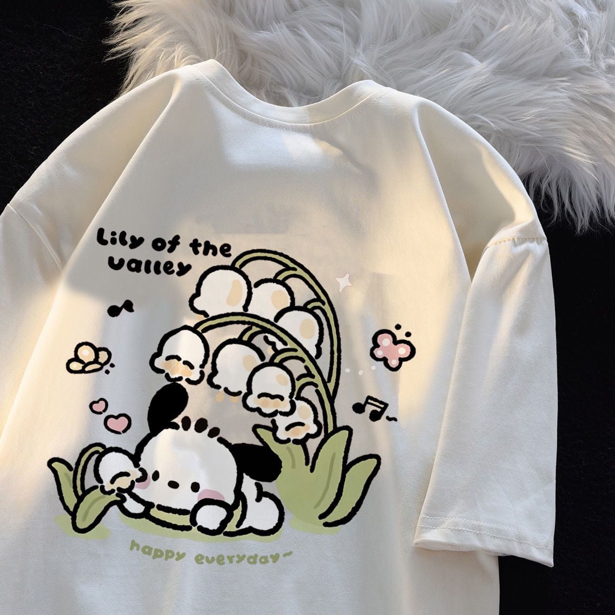 ★WAIKEI★ Love Love Pochaco Short Sleeve T-shirt White YKBE New Sanrio Kawaii Pochacco Men's and Women's Cartoon Short