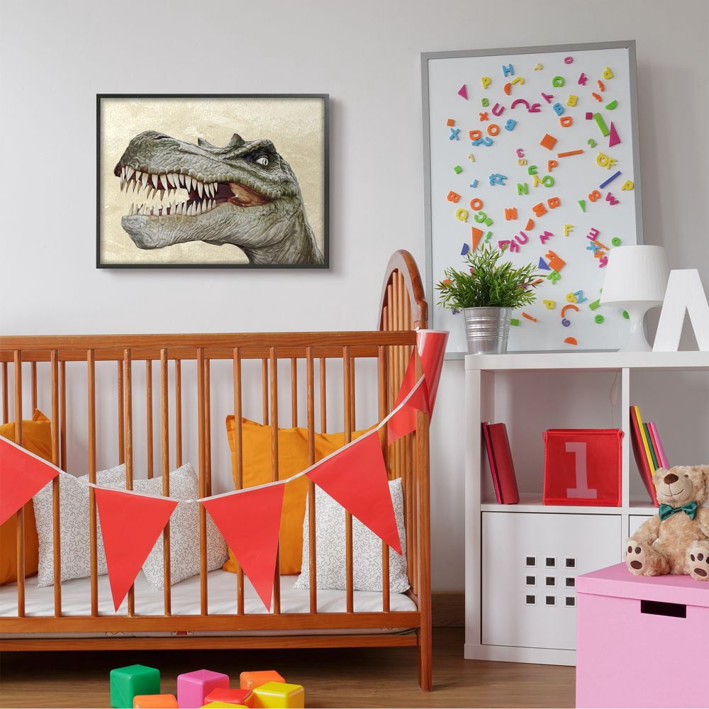 Stupell Industries T-Rex Dinosaur Portrait Teeth Fangs Reptile Teeth Framed Wall Art Design by Ziwei Li, 24" x 30", Black Framed
