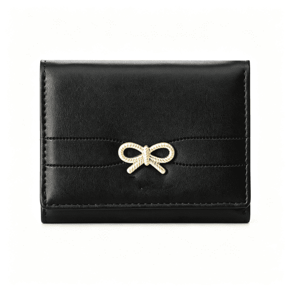GASTROPOD Cute Coquette Bow Small Wallet for Women Girls | Mini Wallet, 7 Card Slots, Cash Slot, Id Window Small Black Wallet for Women