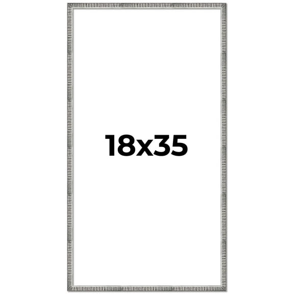 18x35 Frame Silver Grey Distressed Solid Wood Picture Frame | 0.75 Inch Moulding Width | Interior
