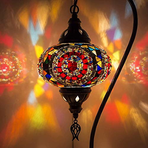Turkish Moroccan Mosaic Lamp Light, Turkish Lamp, Handmade Mosaic Glass Swan Neck Table Lamp - Tiffany Style Bohemian Colorful Mosaic Bedside Night Lamp with Led Bulb (Multi-Colored)