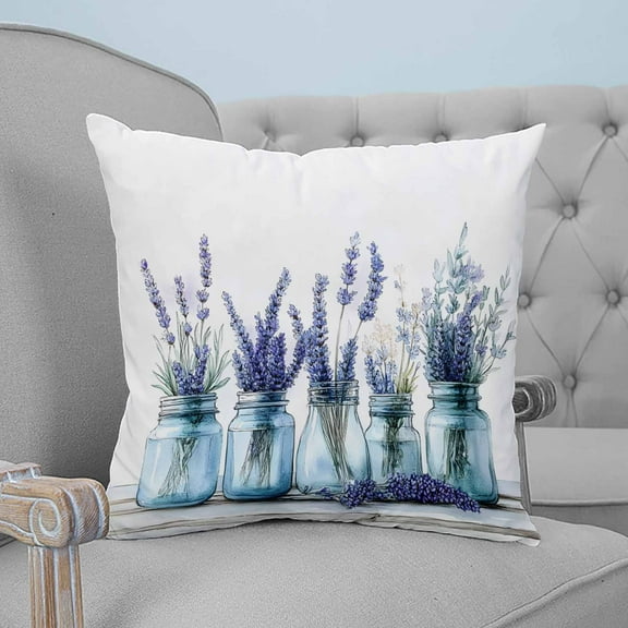 Spring Lavender Flower Decorative Pillowcase 18''x18'', Botanical Floral Plant Vase Throw Pillow Covers Soft Cushion Case for Couch Sofa Bedroom Living Room, Pillowcase Boho Decor