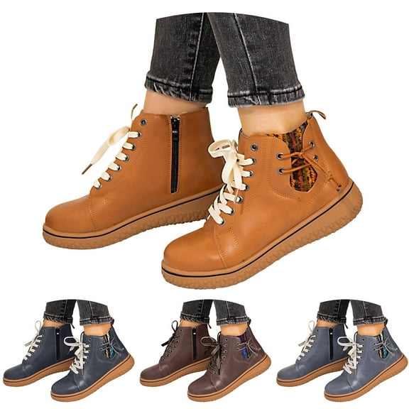 Dakaela Combat Boots for Women Lace up Ankle Booties High Top Sneakers Leather Walking Running Work Shoes