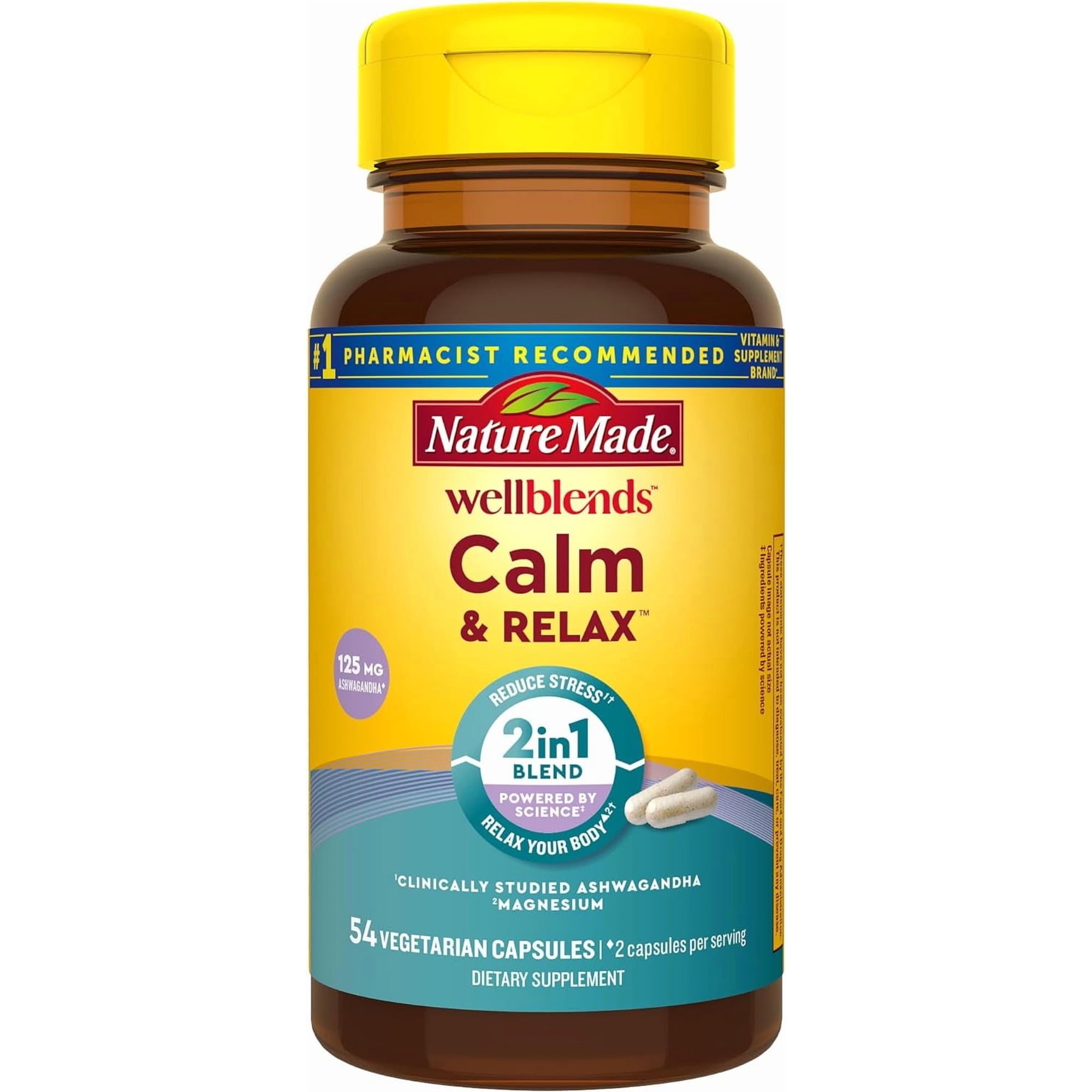 Nature Made Wellblends Calm & Relax, Ashwagandha 125mg, Magnesium 300mg, 54 Caps