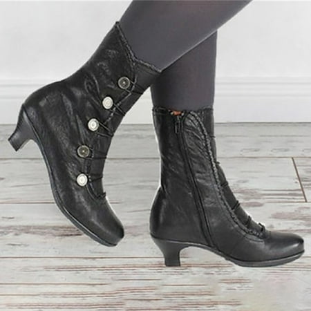 

YOUSNH Autumn and Winter Mid Calf Women s Boots Womens Boots Black 6.5