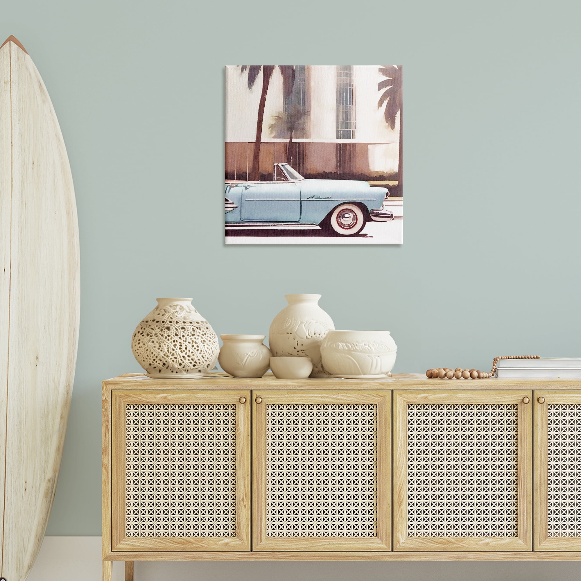 Stupell Industries Tropical Scene Classic Car Transportation Painting Wrapped Canvas Art Print Wall Art, 30 x 30