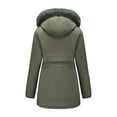 thumbnail image 4 of Women's Winter Cotton Coat with Removable Hood Fur Collar Thickened Warm Jacket, Army Green, Size L, 4 of 4