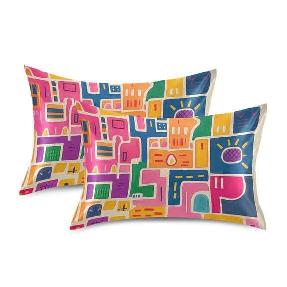 Yayeee Pillowcase Standard Size Set of 2 Satin Wrinkle Resistant Pillow Case, Art Map