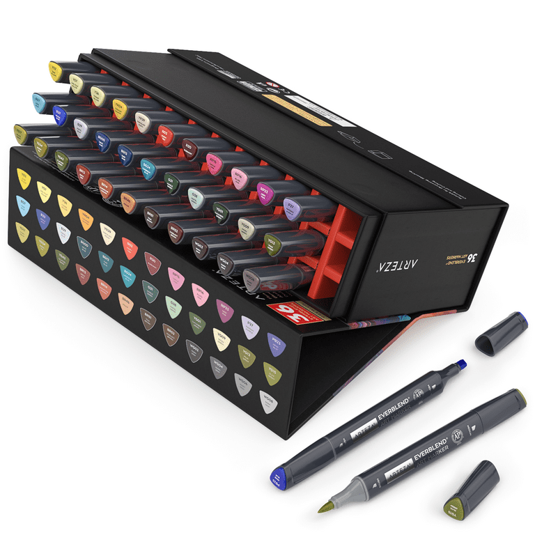 Arteza EverBlend Dual-Tipped Ultra Art Markers, Brush Nib, Flora Colors -  36 Piece 