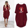 thumbnail image 2 of REDHOTYPE Robes Midi Décontractées pour Femmes Lèvres Rouges Poches Léopard Imprimé Rétro Sexy Automne Longues Robes Confortables Vêtements de Maison, 2 of 3