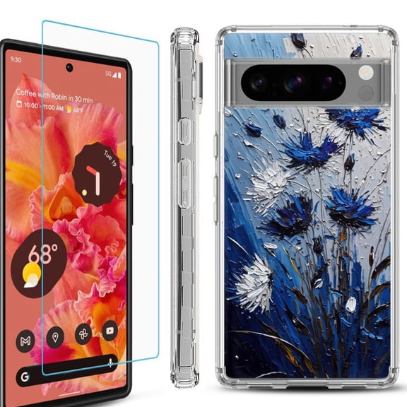 OneToughShield ® Compatible with Google Pixel 8 Pro, Shockproof Phone Case, with Tempered Glass Screen Protector - Cornflower