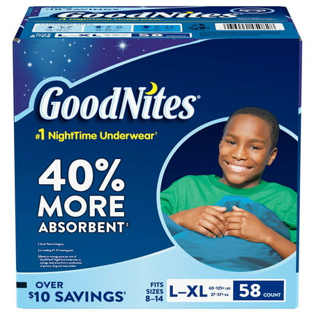 GoodNites Bedtime Underwear for Boys sizes 8 -14 - (60-125 lb.) 58 (Best Undershirts For Toddlers)