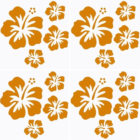 4 Sheets Hawaiian Hibiscus Flower Car Decal Gold Laser Car Sticker Sun Protection Reflective Self Adhesive Car Accessories Automotive Exterior Decoration for SUV Laptop for DIY