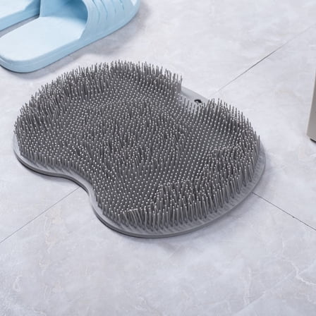 Back and foot brush for shower, silicone shower brush with suction cup for cleaning and exfoliating the skin, floating body with long bristles (gray)