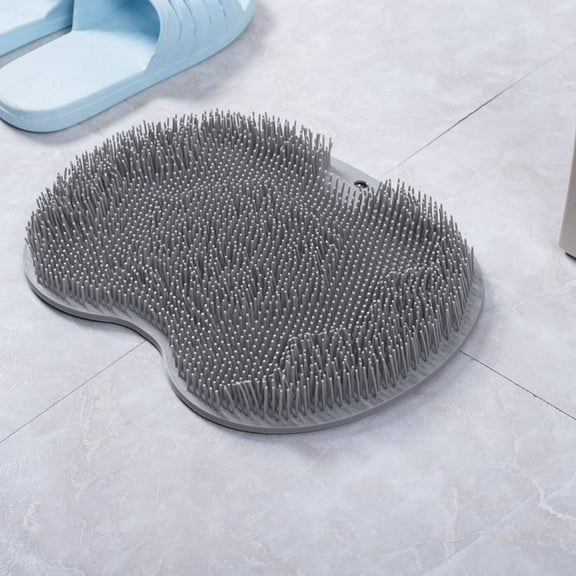 Back and foot brush for shower, silicone shower brush with suction cup for cleaning and exfoliating the skin, floating body with long bristles (gray)