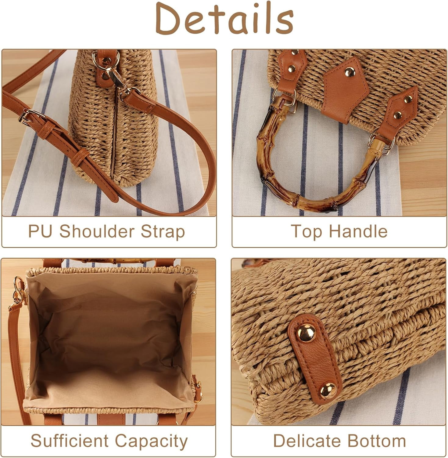 Zhengup Straw Crossbody Bags for Women Beach Handbags Wicker Summer Purse Woven Island Beach Bags Natural Bag