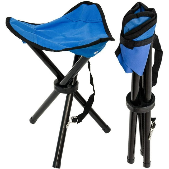 Tabouret Pliant pour Camping Pêche Randonnée Pique-Nique Siège Trépied Facile à Transporter Bleu