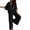 Black, variant on Xioeram 2 Pcs/Set Women Top Pants Set High Waist Solid Color Wide Leg Pleated Trousers V Neck Bat Sleeve Loose T-shirt Casual Commute Outfit Blouse Pants Set