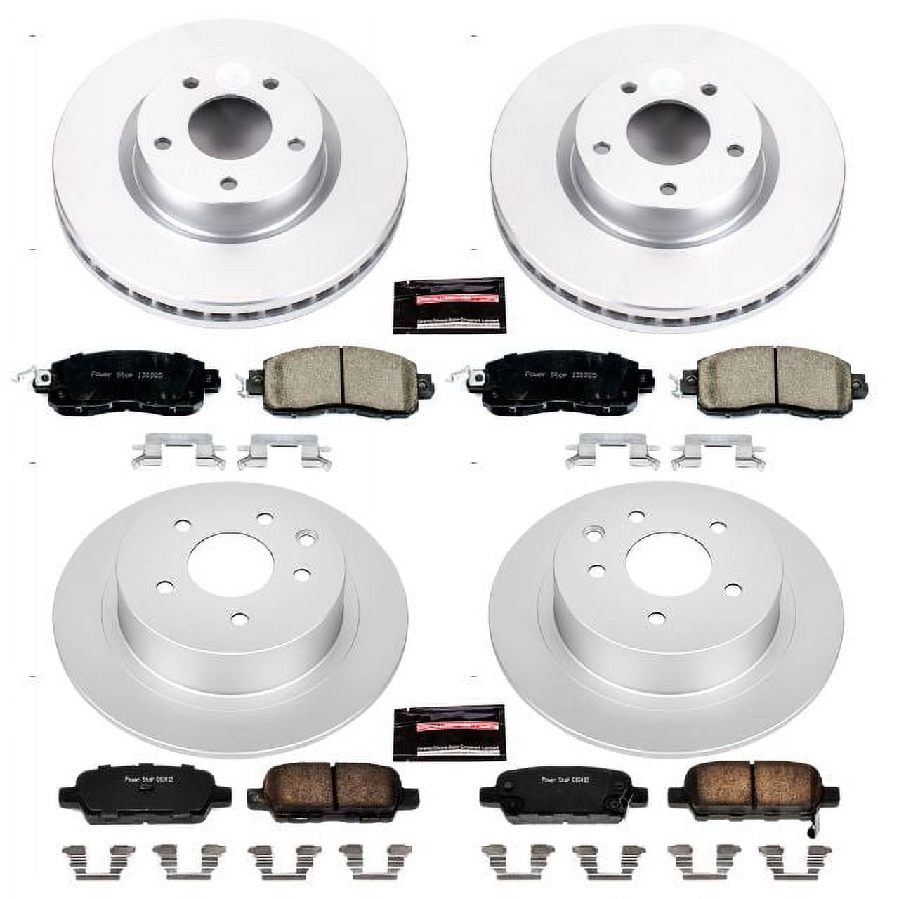 PowerStop Front and Rear Geomet Coated Brake Rotor and Pad Kit Fits: NISSAN Select Models CRK6495