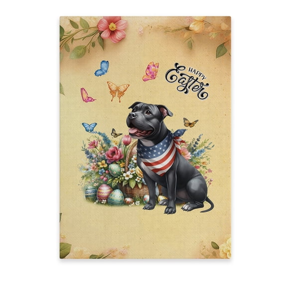 Pitbull Celebrates Spring and Enjoys a Happy Easter Vertical Matte Canvas Poster Terrier Dog Lover Wall Art Home Decor - 02001