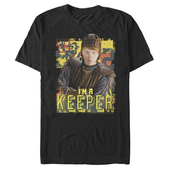 Men's Harry Potter Ron Weasley Keeper Graphic Tee Black Large