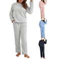thumbnail image 6 of Liacowi Women Plush Pajamas Sets 2 Piece Sherpa Outfit Warm Fuzzy Round Neck Sweatshirt Tops and Plush Trousers, 6 of 7